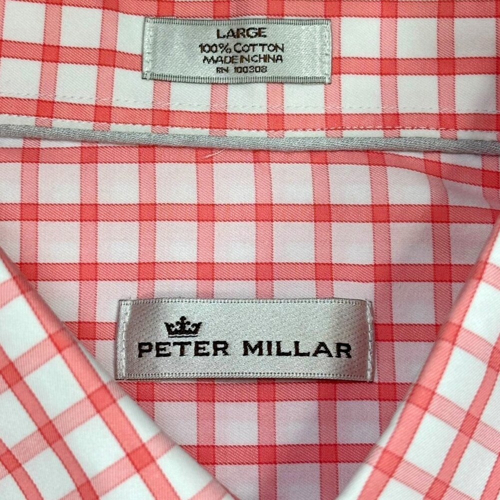 Peter Millar Salmon Windowpane Check Button Colla… - image 2